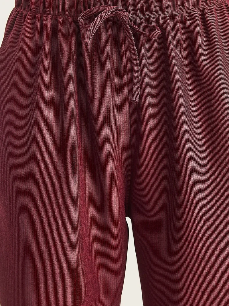 Bianco Lucci Burgundy Red LUCCI High Waist Wide Leg Pants for Women | Best Price UAE